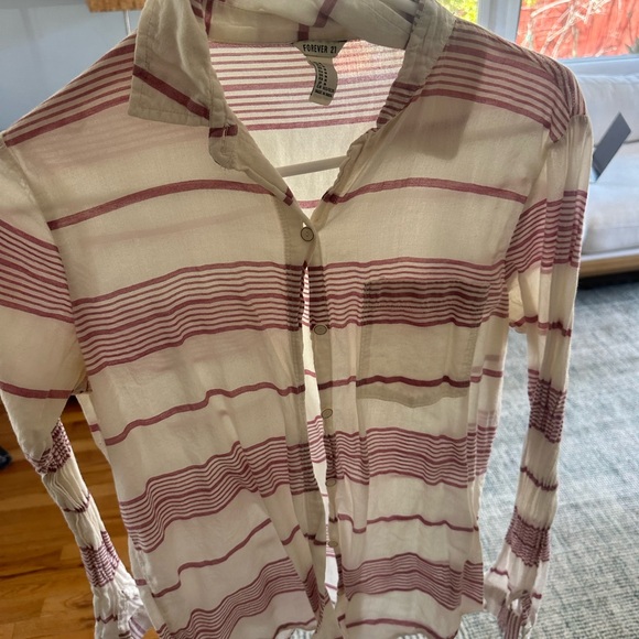 Red and white striped button up - Picture 2 of 2